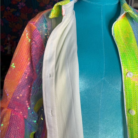 Colorful Neon Sequin Button-Up Shirt - Picture 3 of 3
